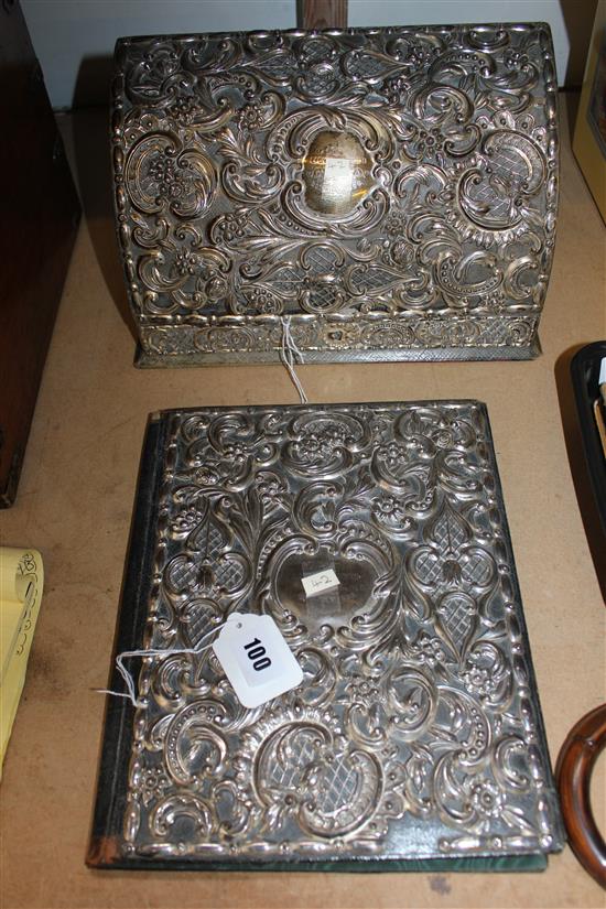 Silver-mounted stationery box and a matching blotter